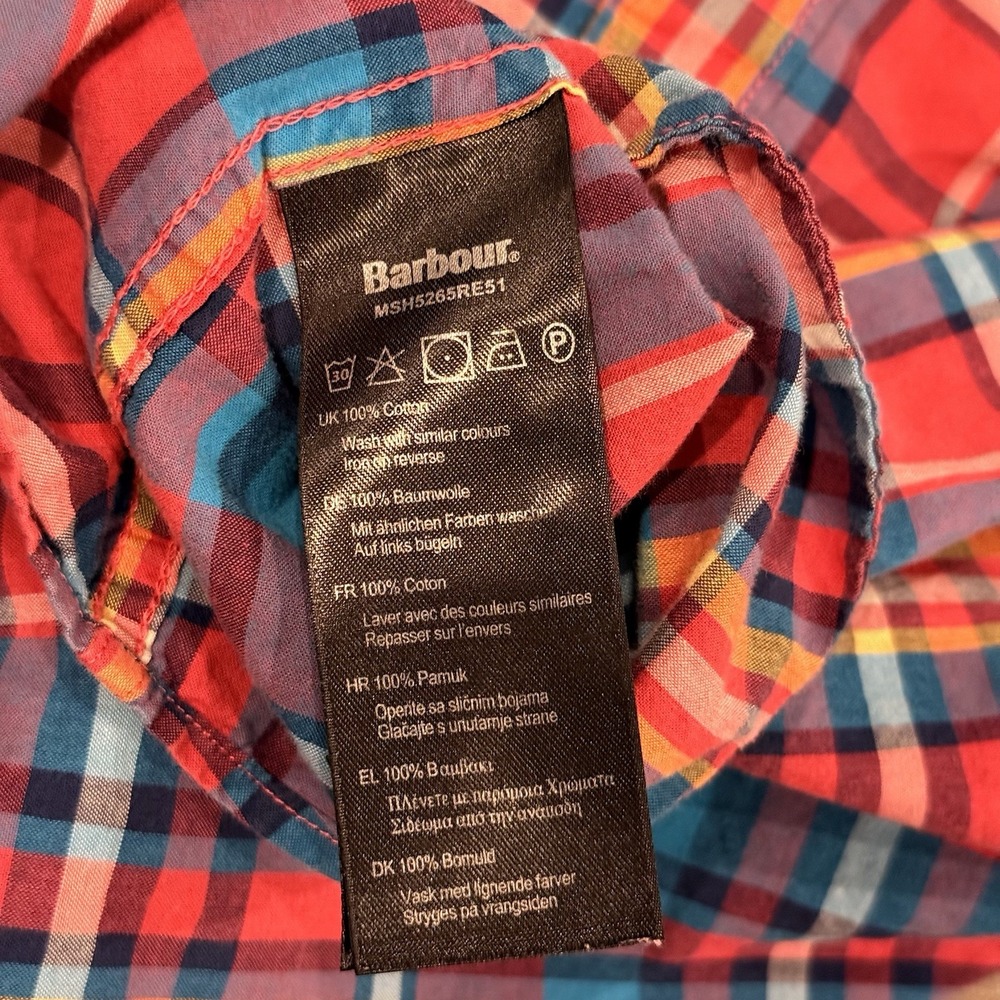 Barbour Tailor Fit Plaid Blue Red Pink Long Sleeve Button Down XXL Shirt - Picture 5 of 6